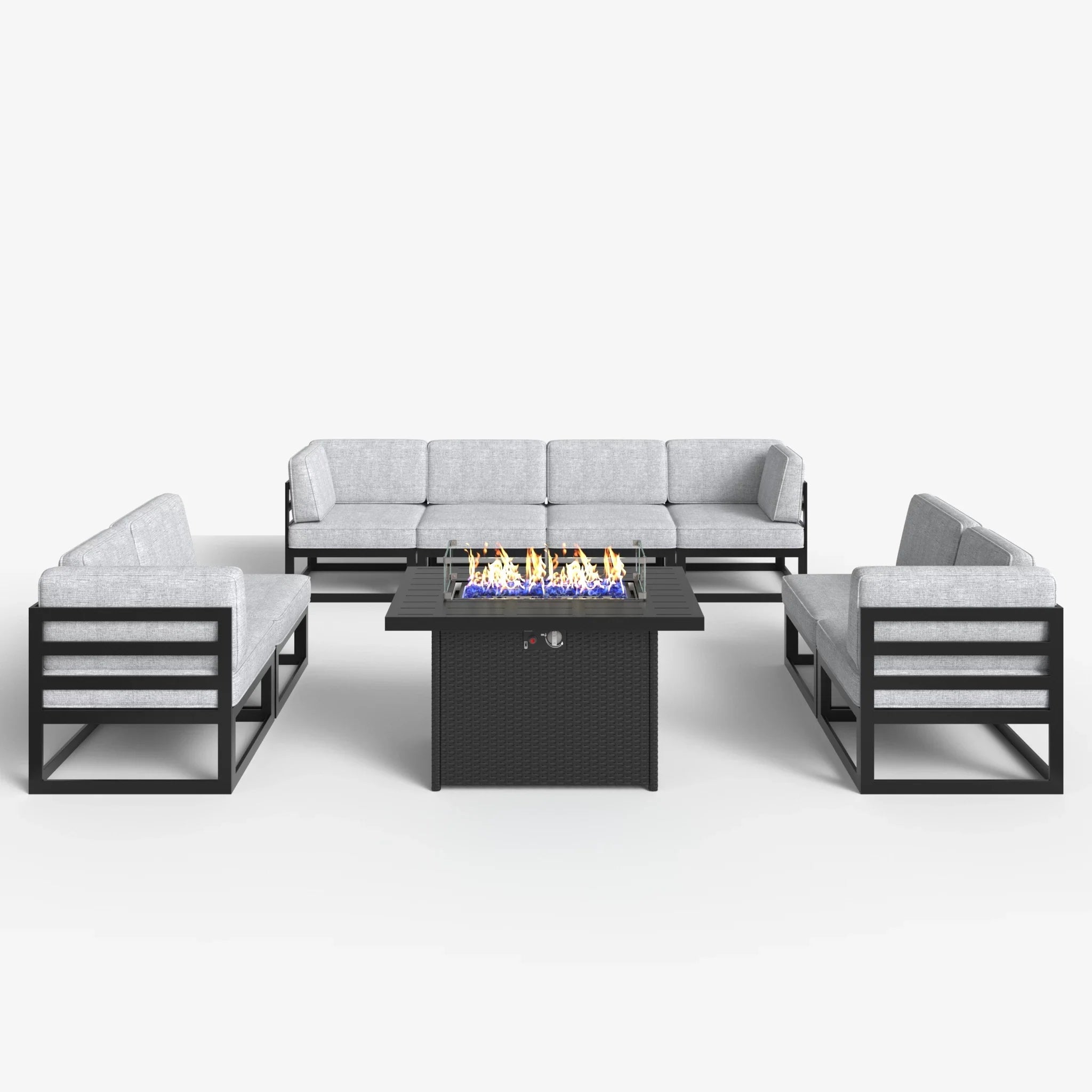 LayinSun 9 - Piece Large Outdoor Modular Sectional Set with Propane Fire Pit Table