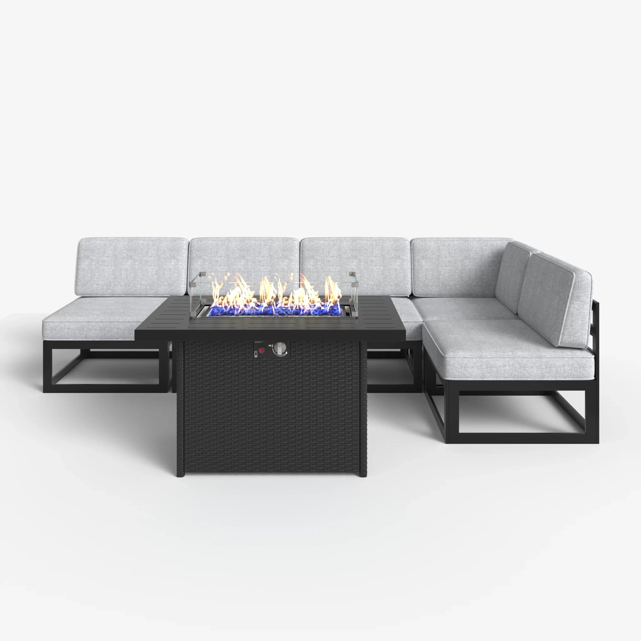 LayinSun 6 - Piece Large Outdoor Modular L Sectional Set with Propane Fire Pit Table