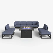 LayinSun 9 - Piece Large Outdoor Modular Sectional Set with Propane Fire Pit Table