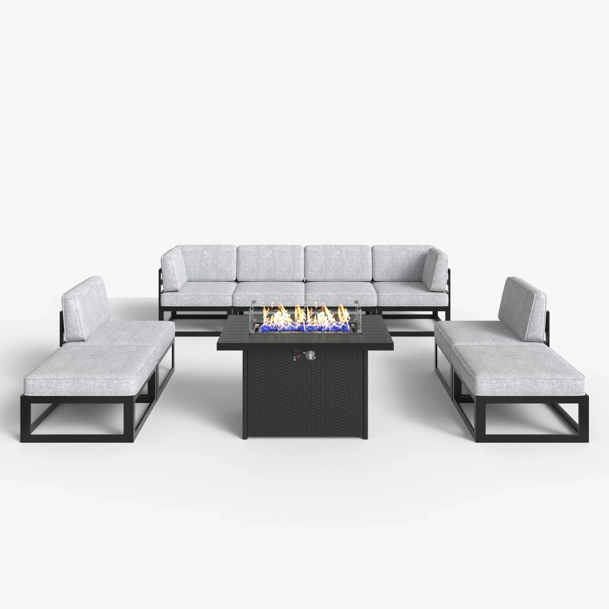LayinSun 9 - Piece Large Outdoor Modular Sectional Set with Propane Fire Pit Table