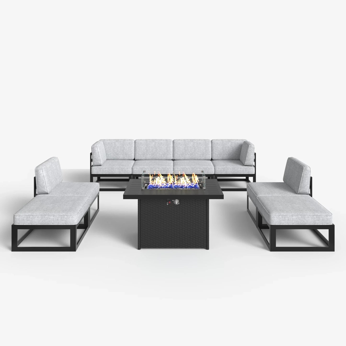 LayinSun 9 - Piece Large Outdoor Modular Sectional Set with Propane Fire Pit Table