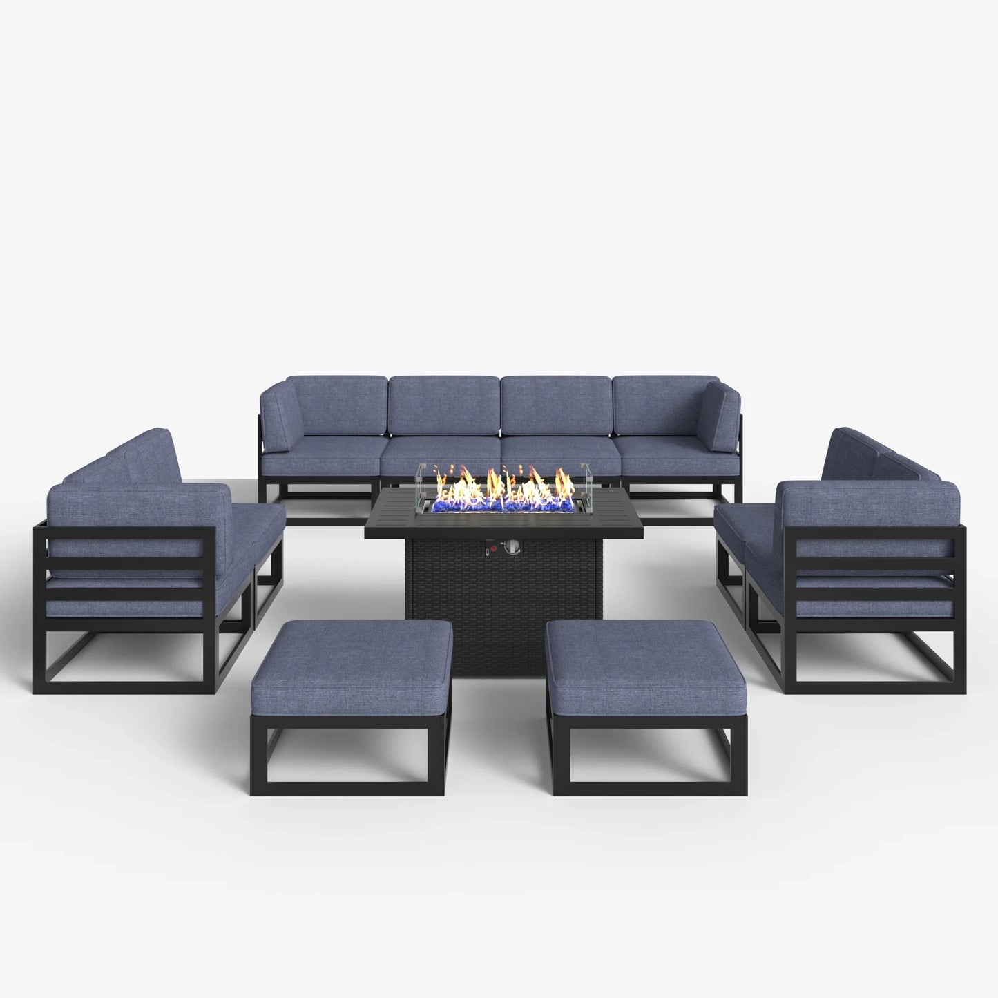 LayinSun 11 - Piece Large Outdoor Modular Sectional Set with Propane Fire Pit Table