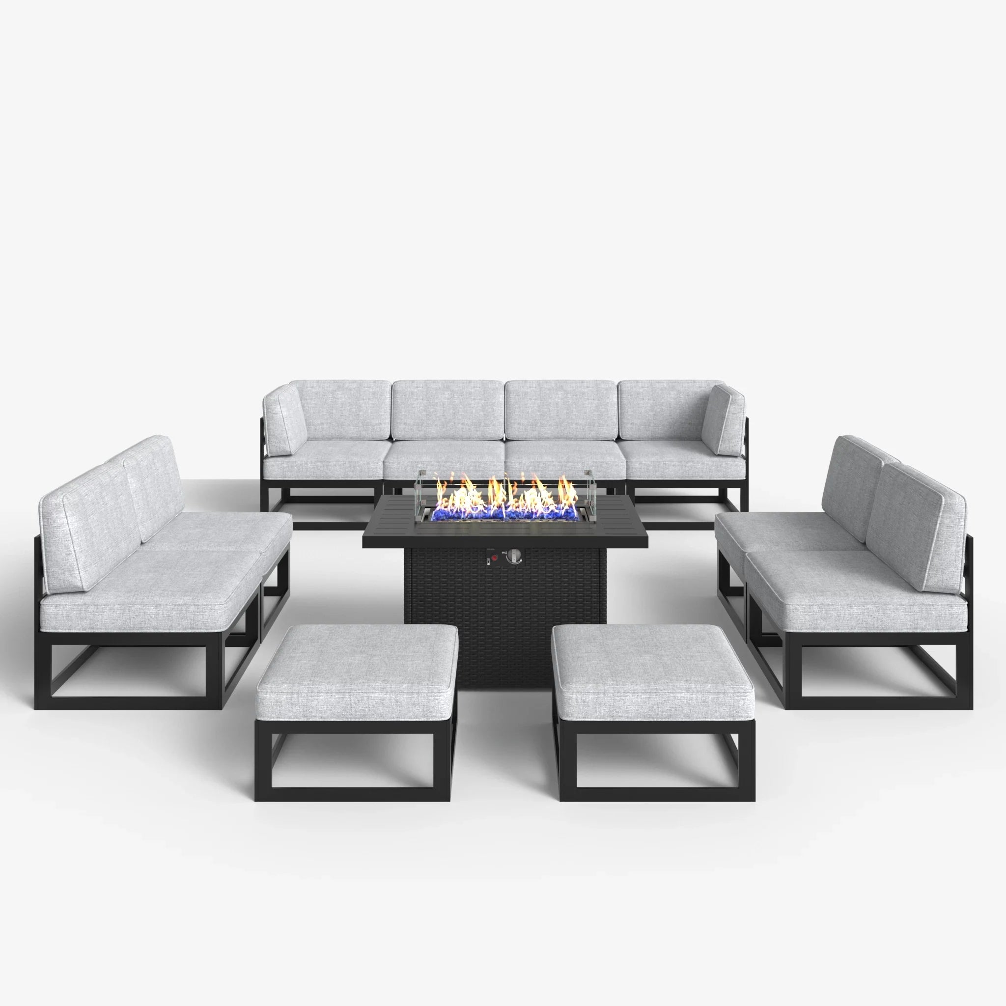 LayinSun 11 - Piece Large Outdoor Modular Sectional Set with Propane Fire Pit Table