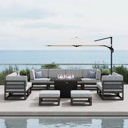 LayinSun 11 - Piece Large Outdoor Modular Sectional Set with Propane Fire Pit Table