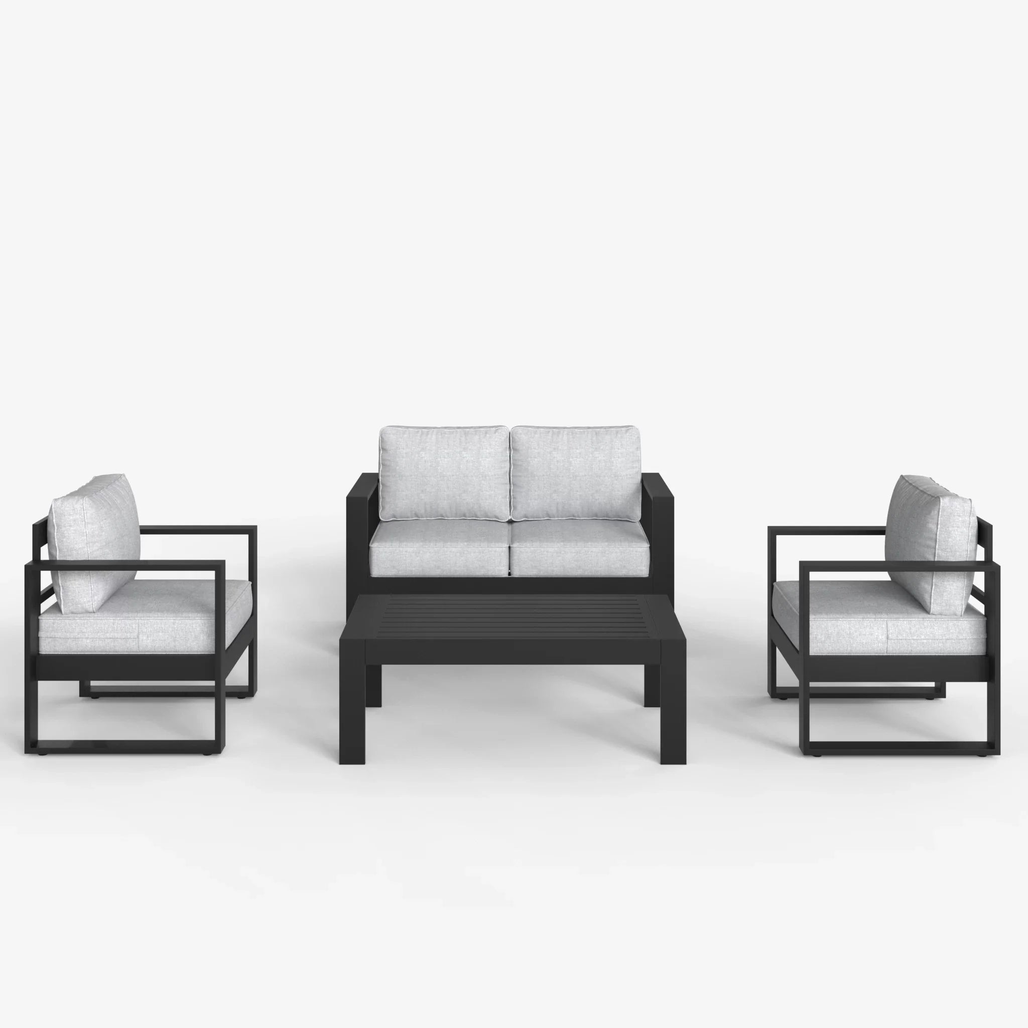 LayinSun 4 Piece Hight Back Aluminum Outdoor Loveseat Set with Coffee Table