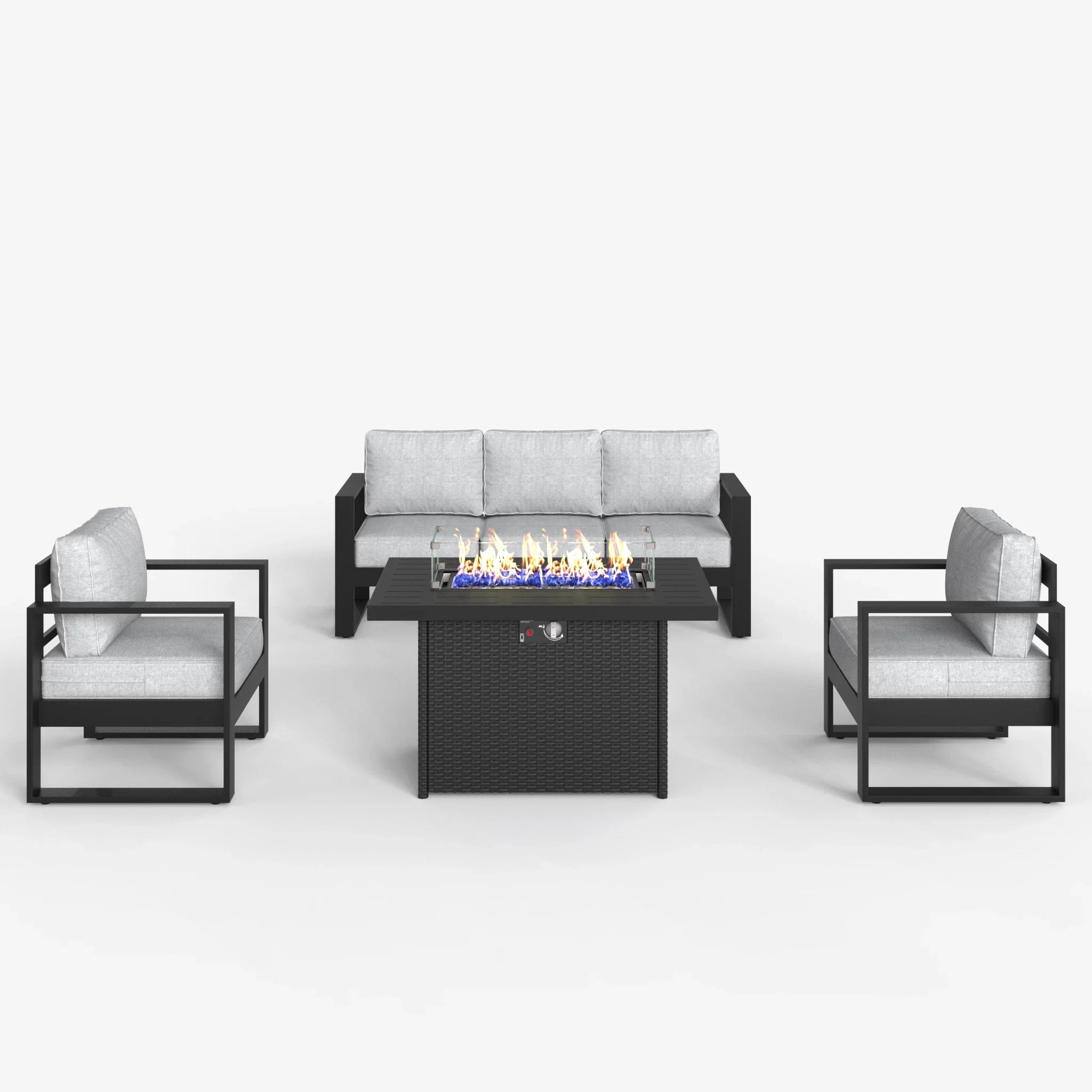 LayinSun 4 Piece Hight Back Aluminum Outdoor Sofa Set with Propane Fire Pit Table
