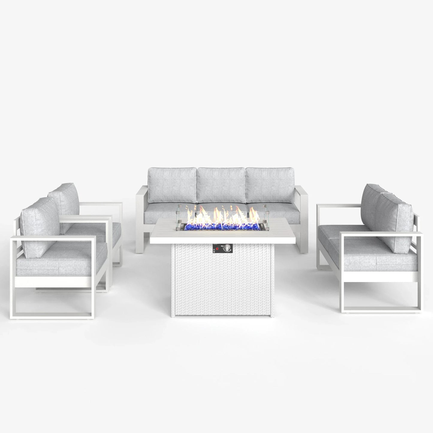 LayinSun 5 Piece Hight Back Aluminum Outdoor Furniture Set with Propane Fire Pit Table