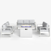 LayinSun 5 Piece Hight Back Aluminum Outdoor Furniture Set with Propane Fire Pit Table