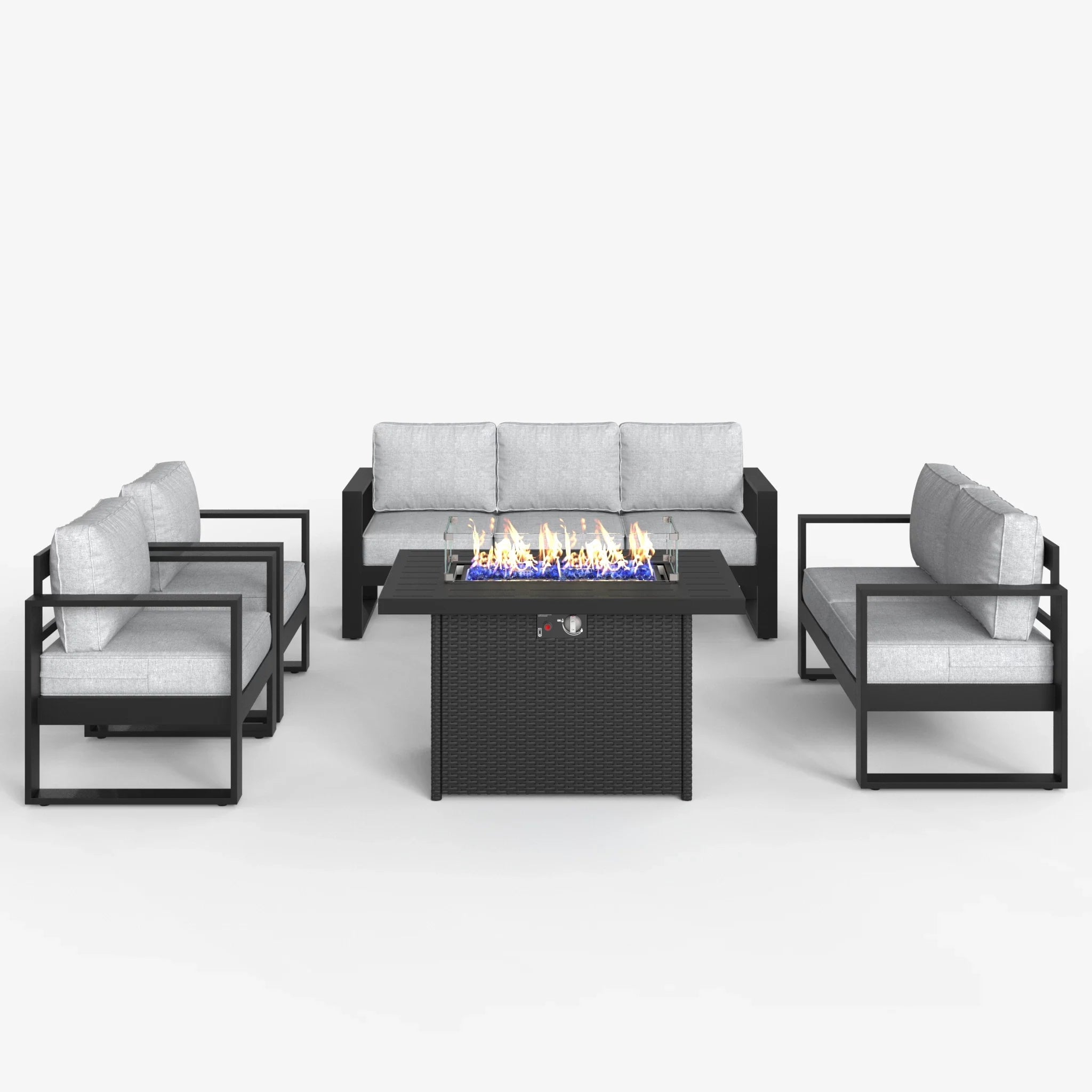 LayinSun 5 Piece Hight Back Aluminum Outdoor Furniture Set with Propane Fire Pit Table