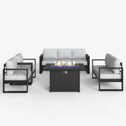 LayinSun 5 Piece Hight Back Aluminum Outdoor Furniture Set with Propane Fire Pit Table