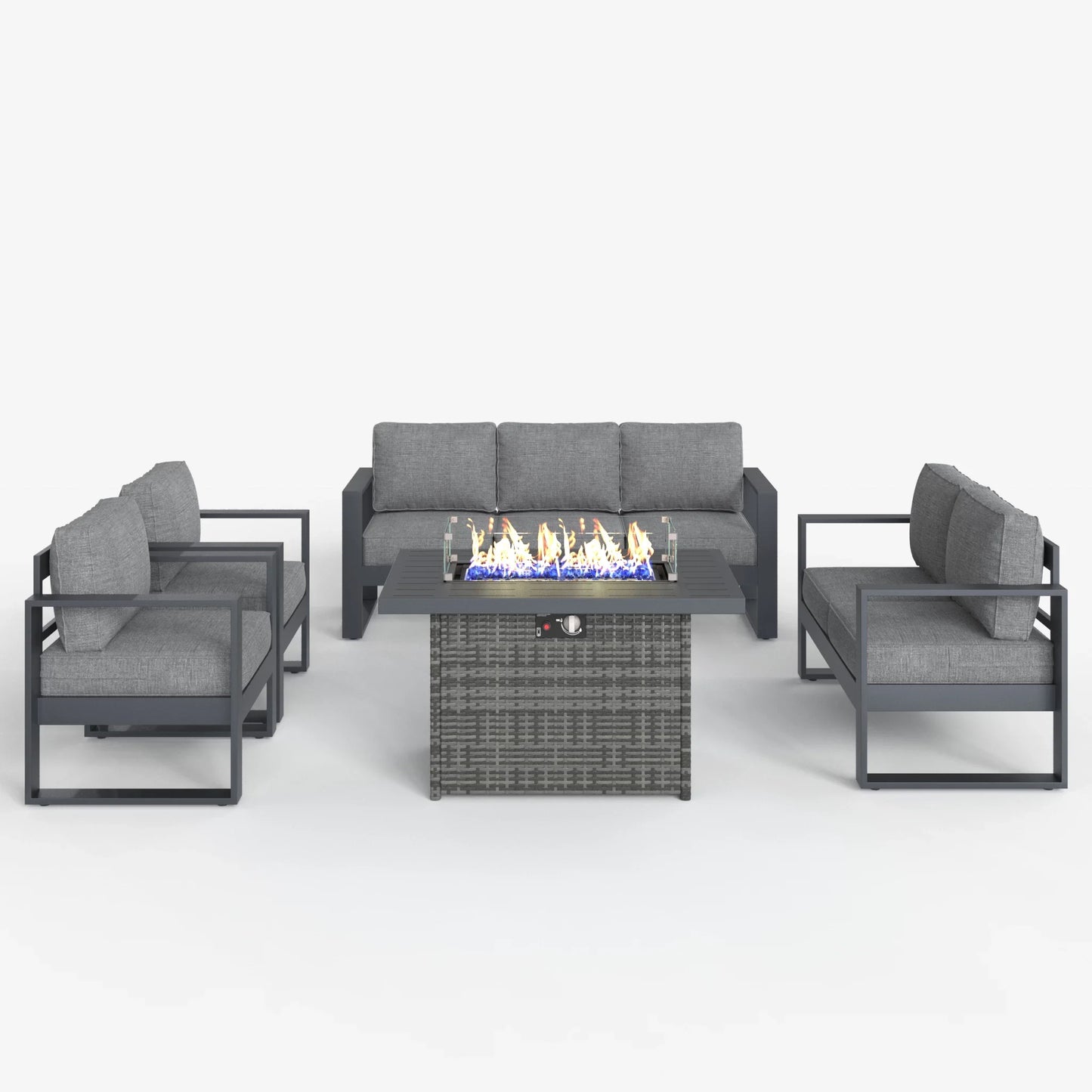 LayinSun 5 Piece Hight Back Aluminum Outdoor Furniture Set with Propane Fire Pit Table