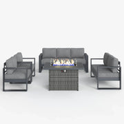 LayinSun 5 Piece Hight Back Aluminum Outdoor Furniture Set with Propane Fire Pit Table