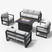 LayinSun 5 Piece Hight Back Aluminum Outdoor Furniture Set with Propane Fire Pit Table