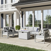 LayinSun 5 Piece Hight Back Aluminum Outdoor Furniture Set with Propane Fire Pit Table