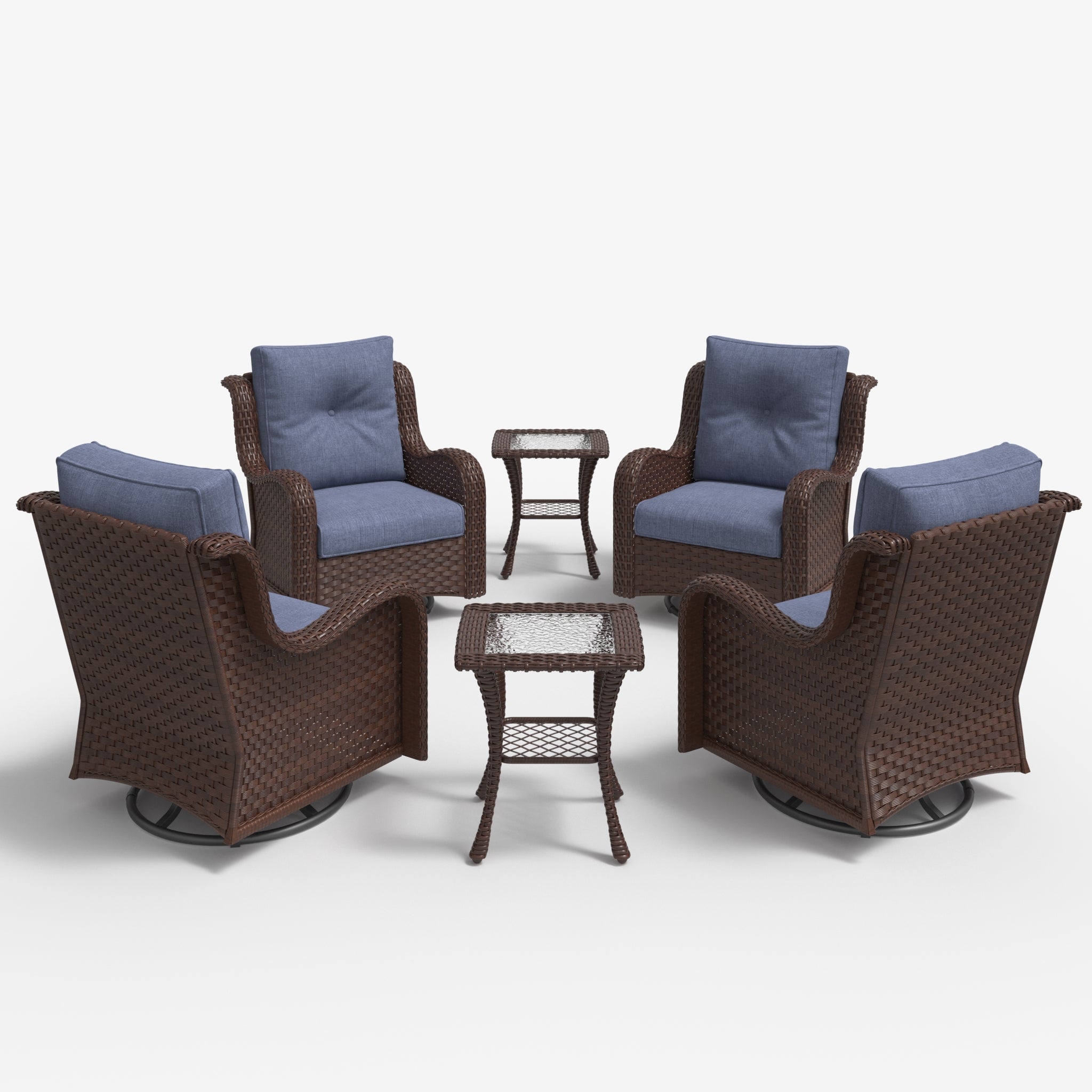 LayinSun 6-Piece Curved Armrest Wicker Swivel Glider Lounge Chairs Set
