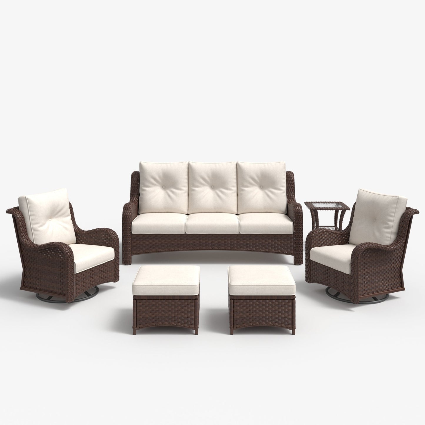 LayinSun 6 - Piece Curved Armrest Wicker Swivel Glider Lounge Chairs & Sofa Set