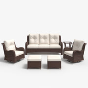 LayinSun 6 - Piece Curved Armrest Wicker Swivel Glider Lounge Chairs & Sofa Set