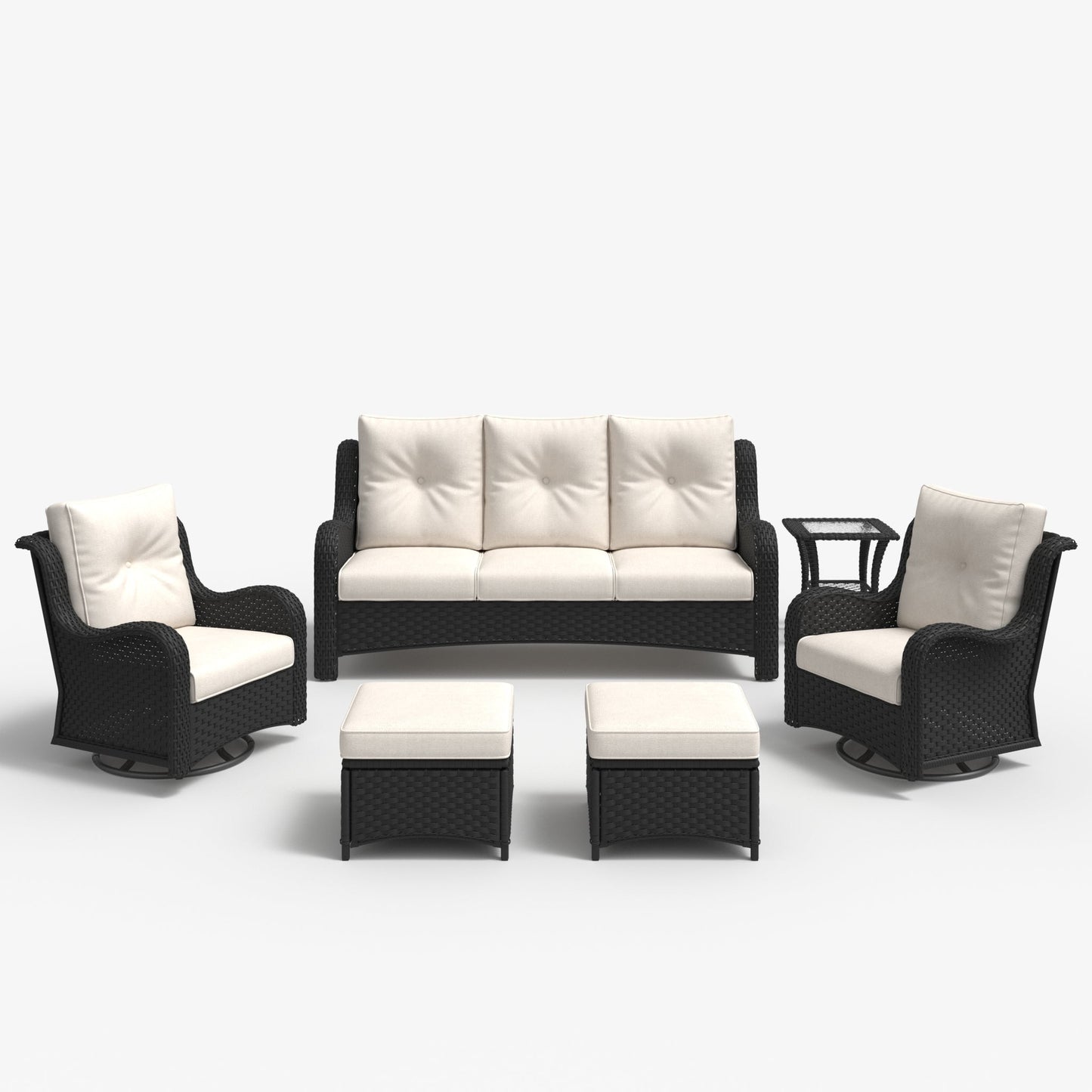 LayinSun 6 - Piece Curved Armrest Wicker Swivel Glider Lounge Chairs & Sofa Set