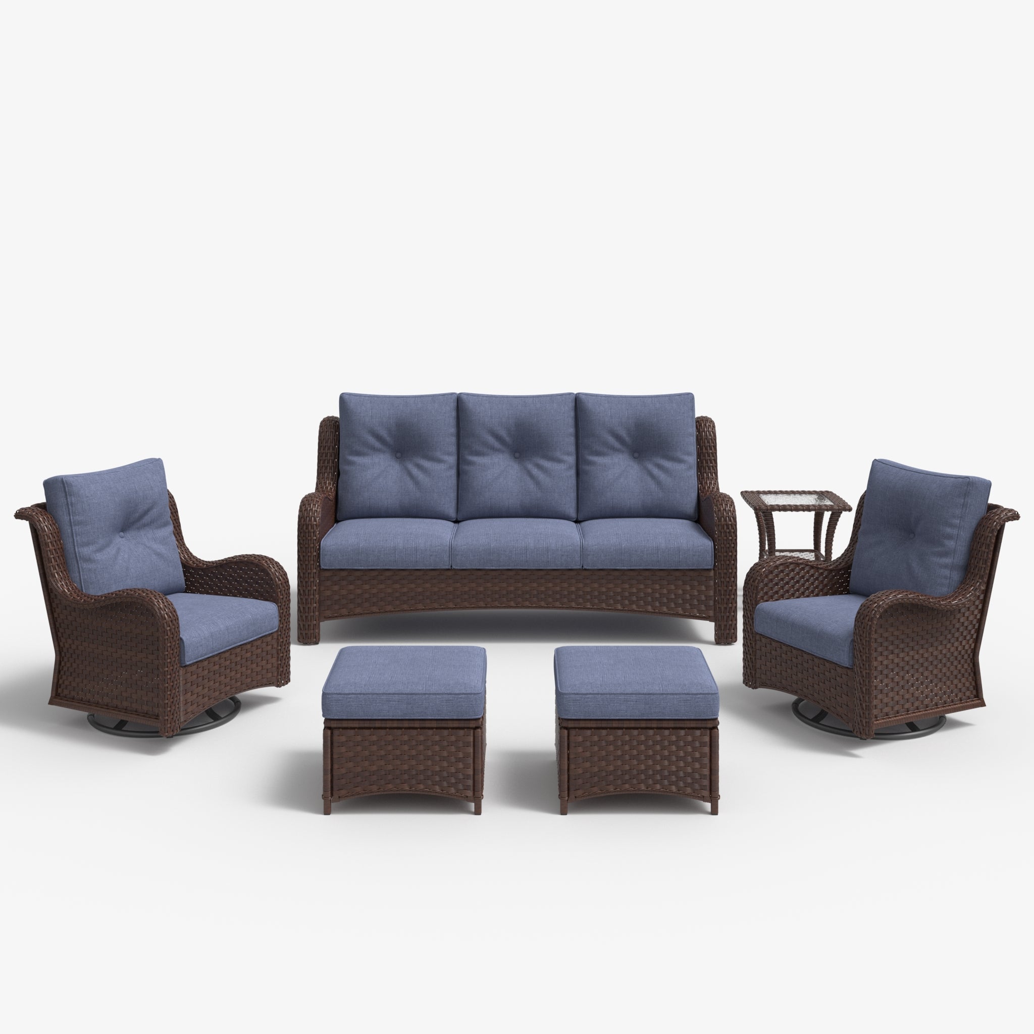 LayinSun 6 - Piece Curved Armrest Wicker Swivel Glider Lounge Chairs & Sofa Set
