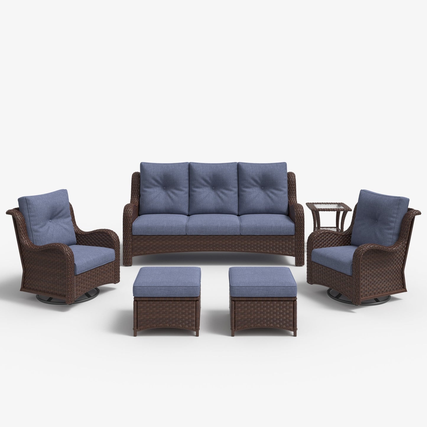 LayinSun 6 - Piece Curved Armrest Wicker Swivel Glider Lounge Chairs & Sofa Set