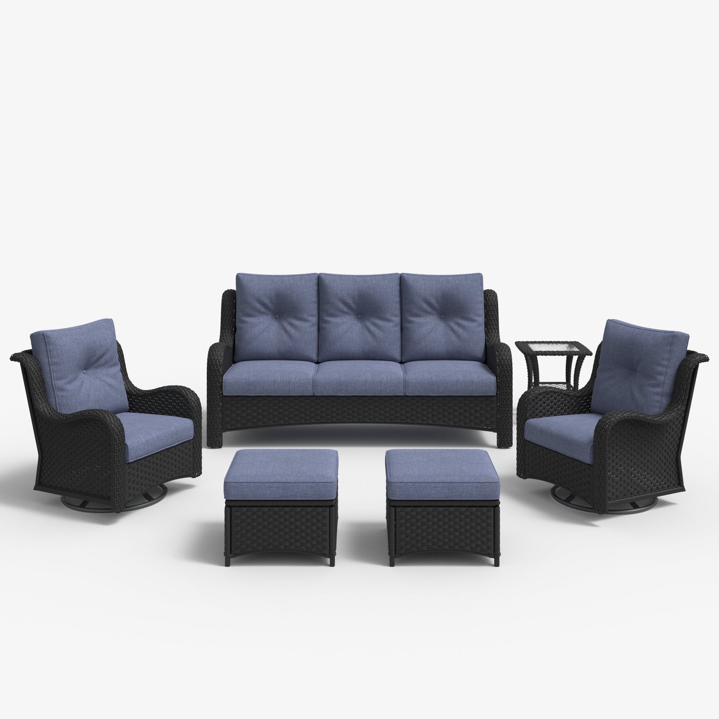 LayinSun 6 - Piece Curved Armrest Wicker Swivel Glider Lounge Chairs & Sofa Set
