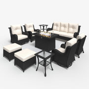 LayinSun 10 - Piece Outdoor Conversation Set with 44'' Propane Fire Pit Table and Swivel Chairs
