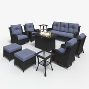 LayinSun 10 - Piece Outdoor Conversation Set with 44'' Propane Fire Pit Table and Swivel Chairs