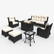 LayinSun 7 - Piece Outdoor Conversation Set with 44'' Propane Fire Pit Table and Swivel Chairs