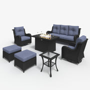 LayinSun 7 - Piece Outdoor Conversation Set with 44'' Propane Fire Pit Table and Swivel Chairs