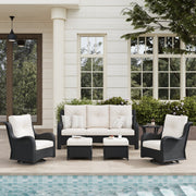 LayinSun 6 - Piece Curved Armrest Wicker Swivel Glider Lounge Chairs & Sofa Set