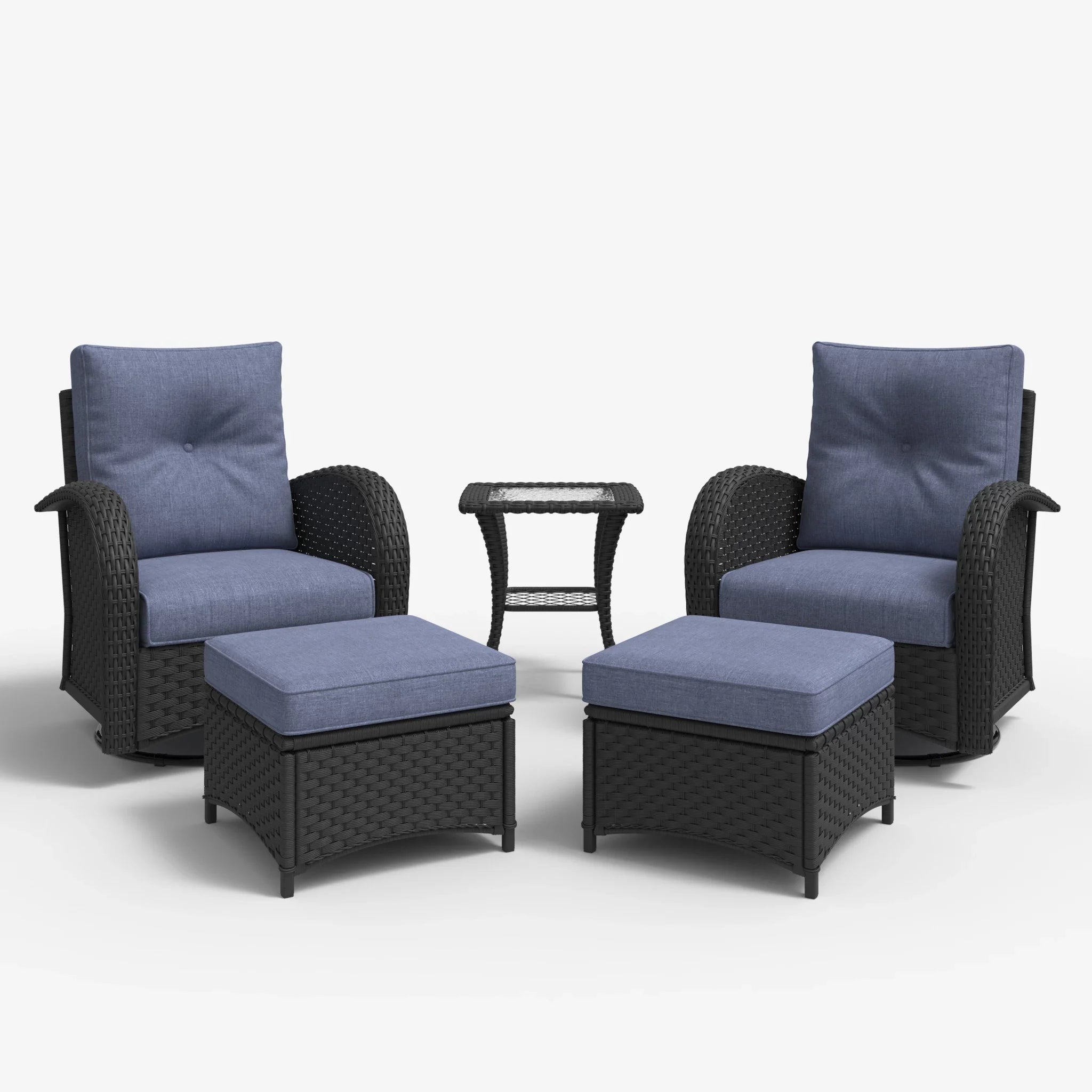 LayinSun 5 - Piece Outdoor Wicker Swivel Chairs Set with Ottomans