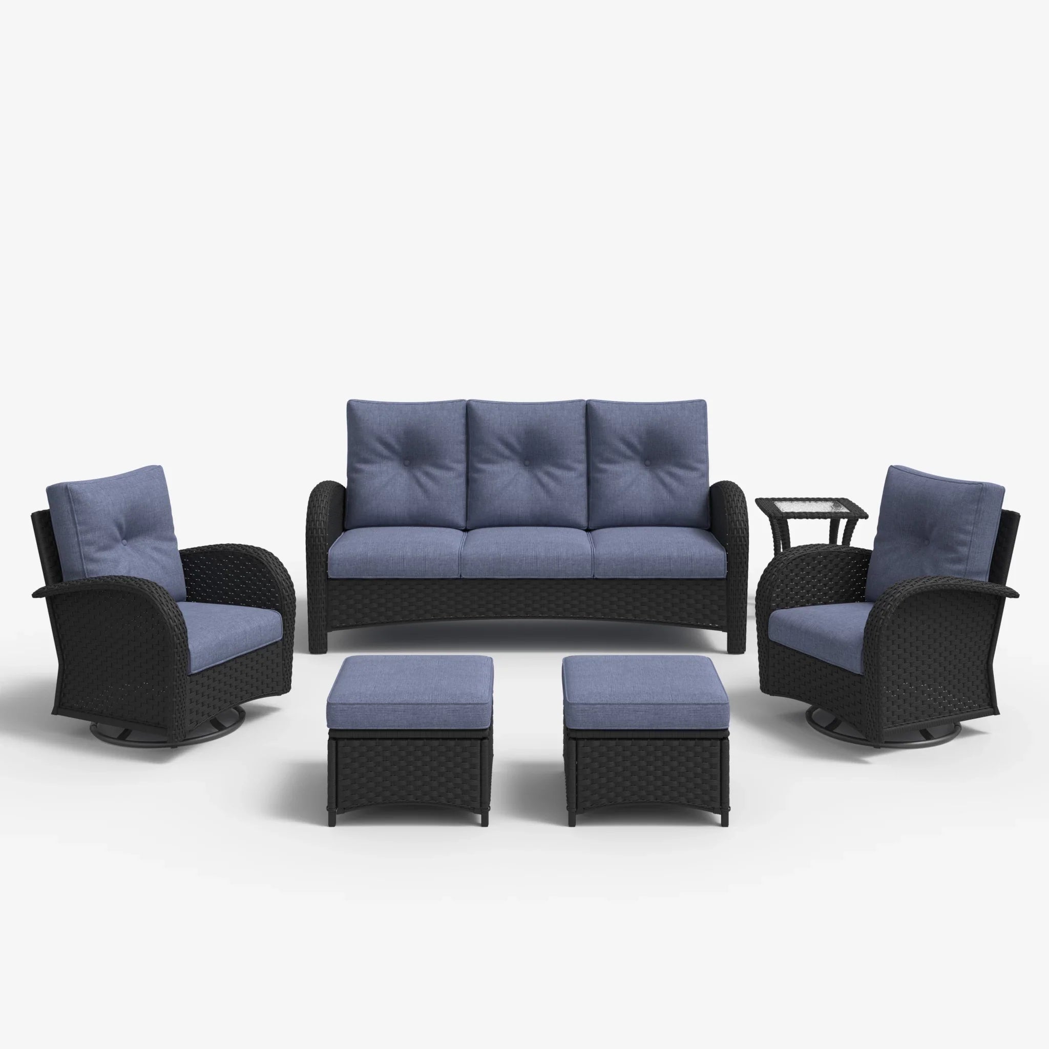 LayinSun 6 - Piece Outdoor Wicker Swivel Chairs Sofa Conversation Set