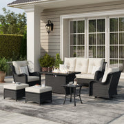 LayinSun 7 - Piece Outdoor Conversation Set with 44'' Propane Fire Pit Table and Swivel Chairs