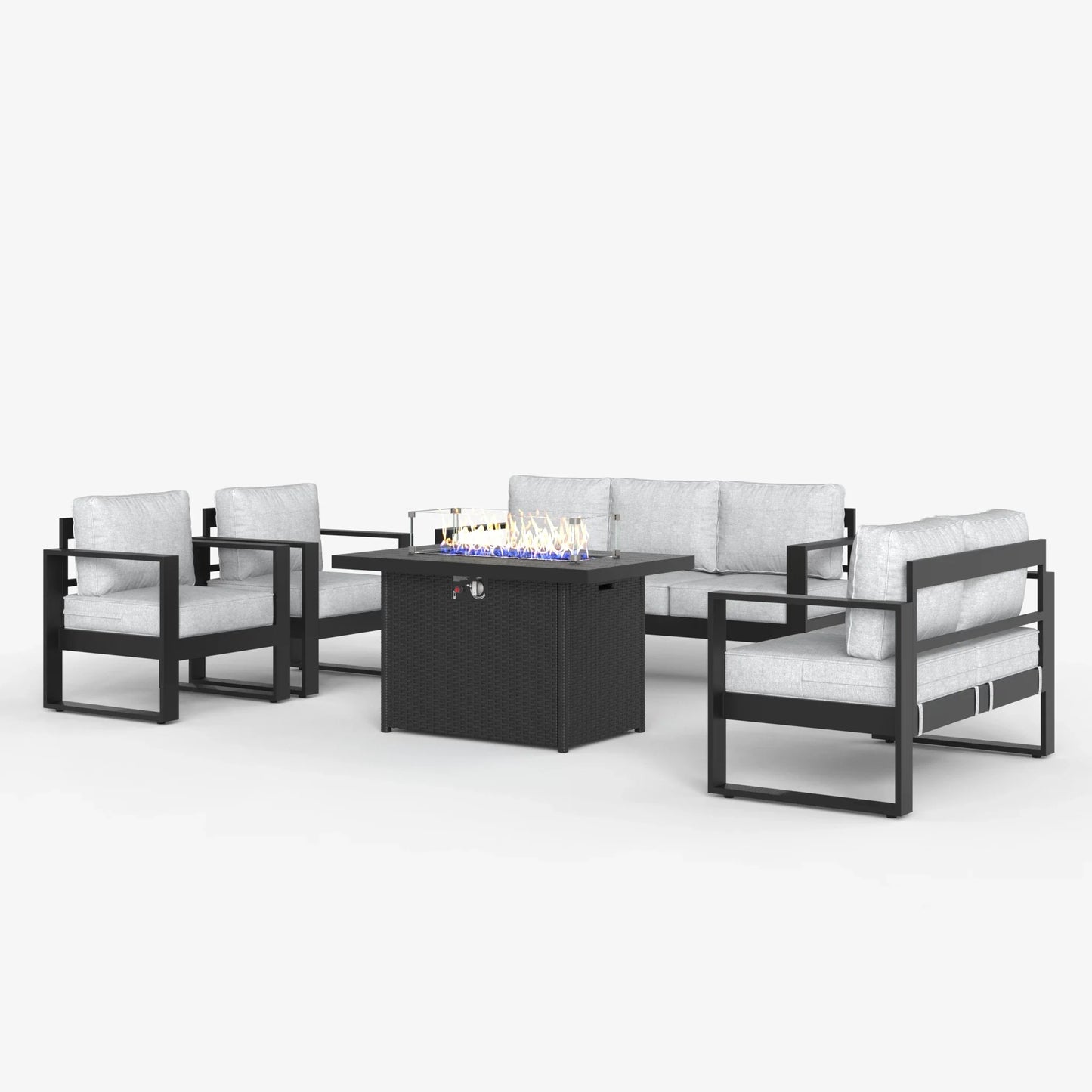 LayinSun 5 Piece Hight Back Aluminum Outdoor Furniture Set with Propane Fire Pit Table