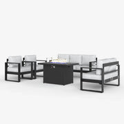 LayinSun 5 Piece Hight Back Aluminum Outdoor Furniture Set with Propane Fire Pit Table