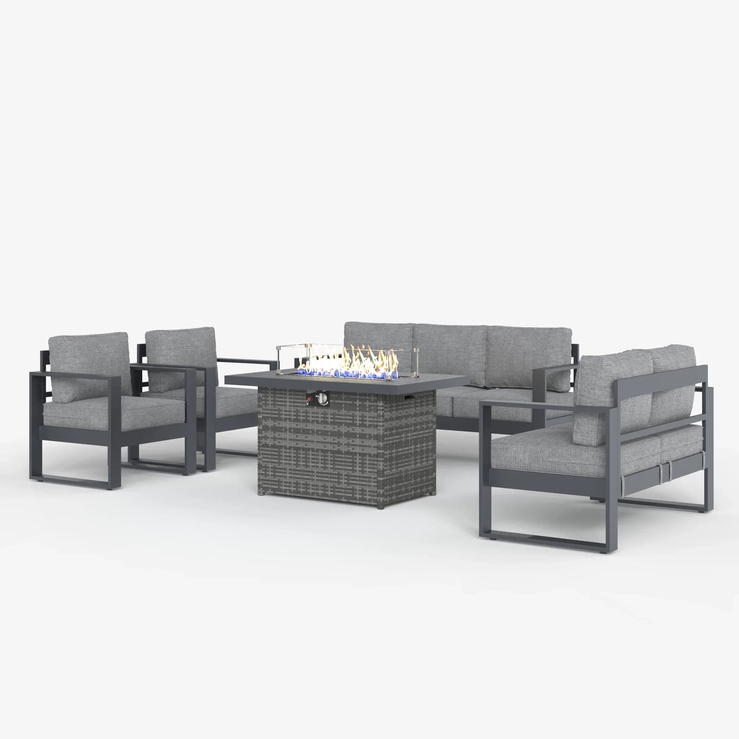 LayinSun 5 Piece Hight Back Aluminum Outdoor Furniture Set with Propane Fire Pit Table
