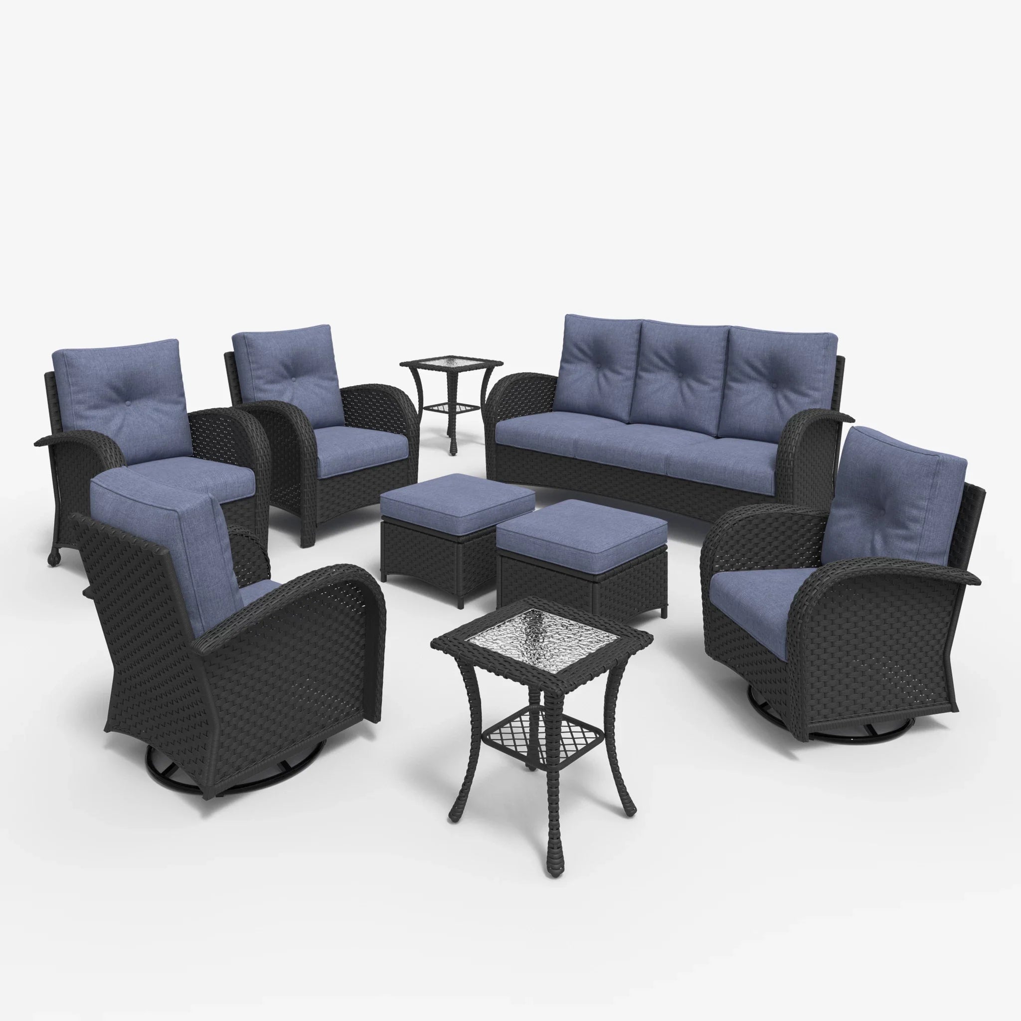 LayinSun 9 - Piece Outdoor Wicker Swivel Chairs Sofa Conversation Set