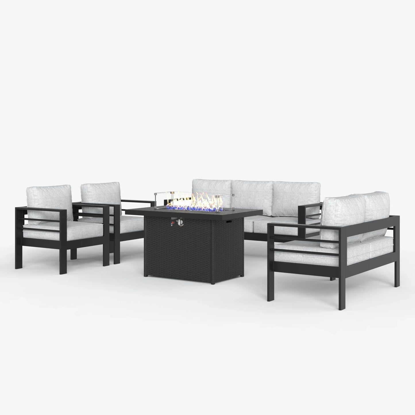 LayinSun 5 - Piece Outdoor Aluminum Furniture Set with 44'' Propane Gas Fire Pit Table