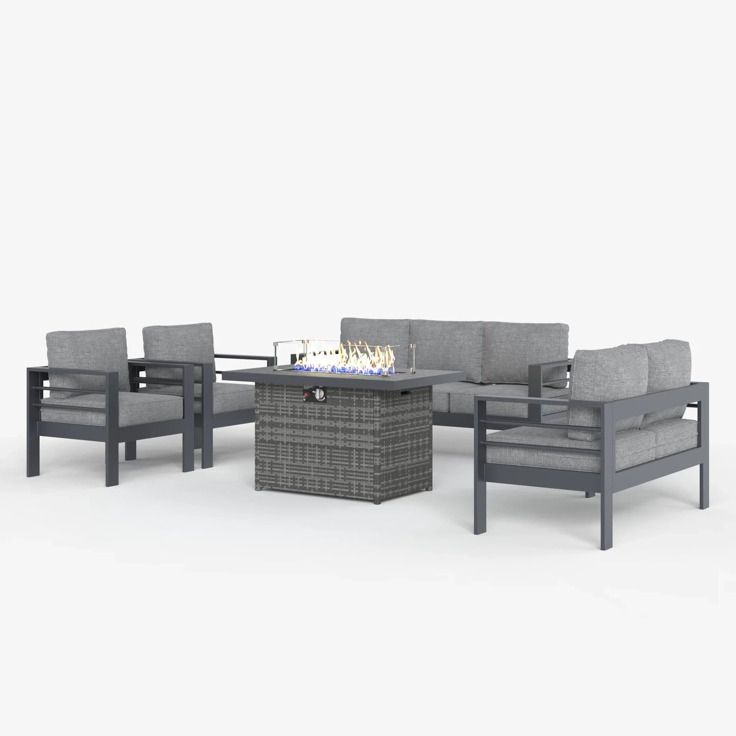 LayinSun 5 - Piece Outdoor Aluminum Furniture Set with 44'' Propane Gas Fire Pit Table