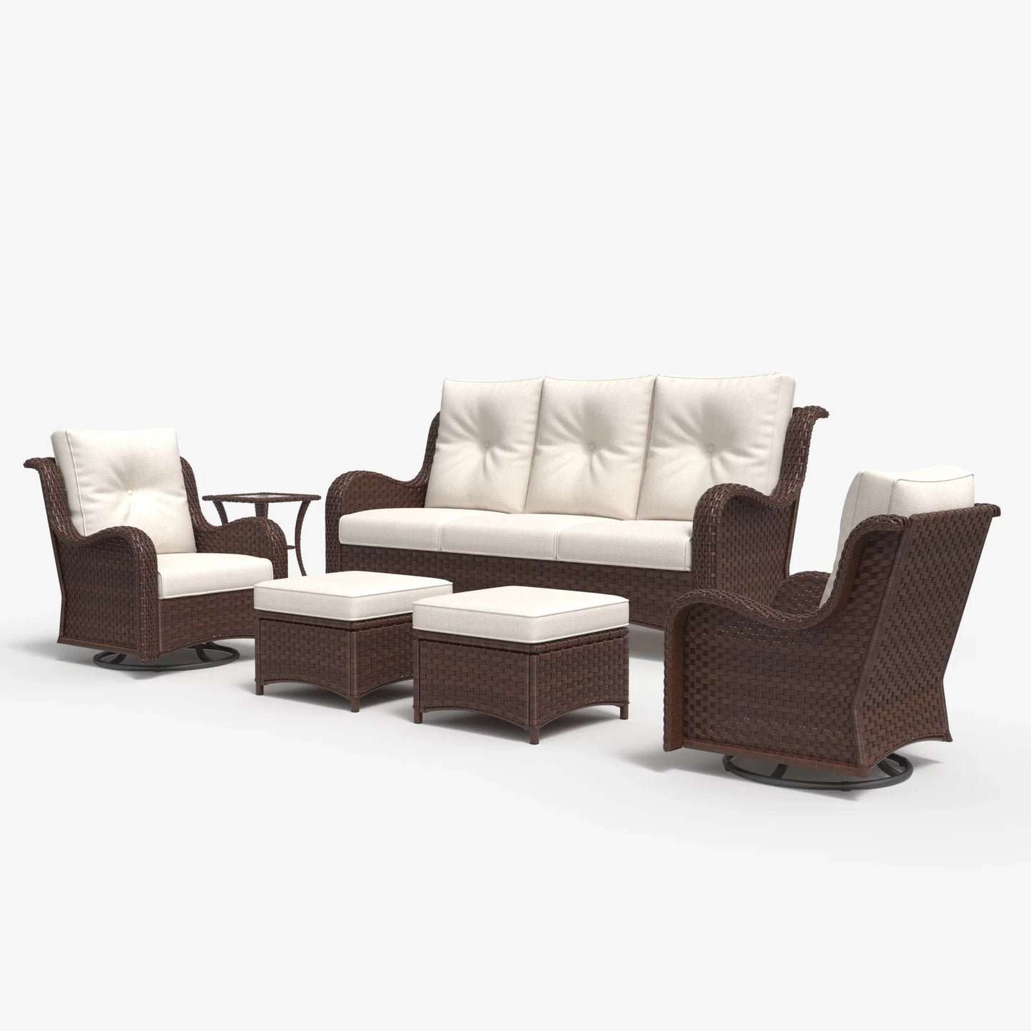 LayinSun 6 - Piece Curved Armrest Wicker Swivel Glider Lounge Chairs & Sofa Set