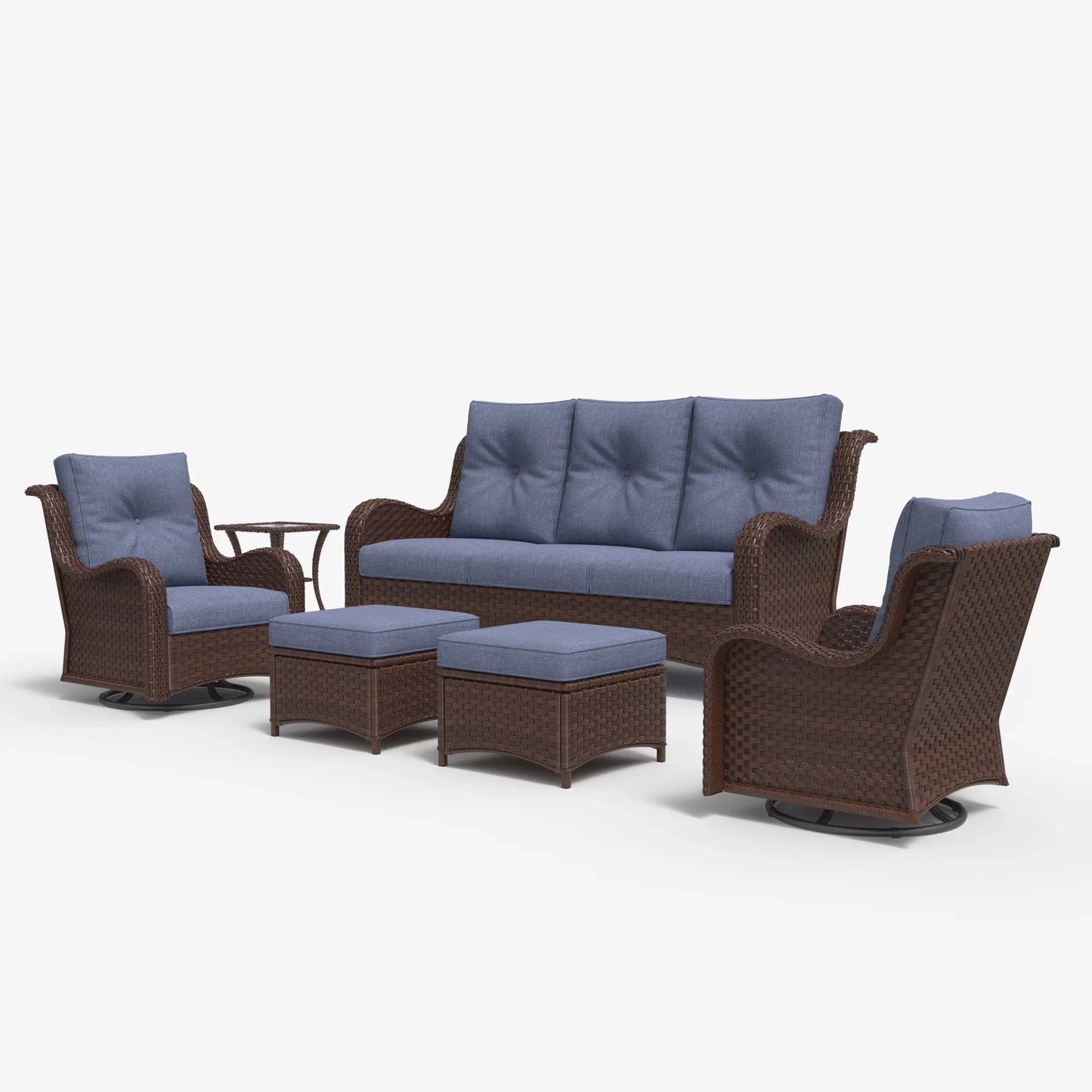 LayinSun 6 - Piece Curved Armrest Wicker Swivel Glider Lounge Chairs & Sofa Set