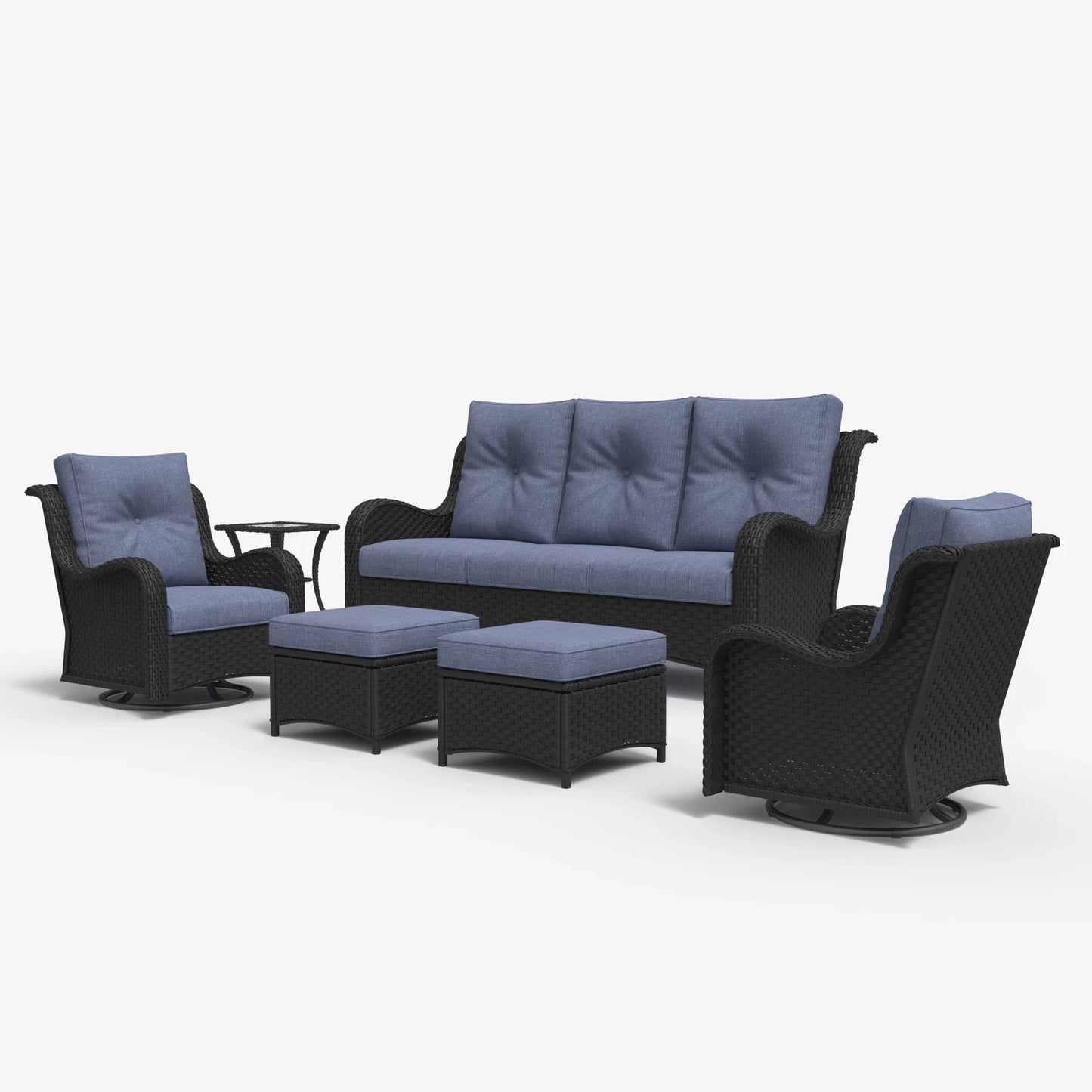LayinSun 6 - Piece Curved Armrest Wicker Swivel Glider Lounge Chairs & Sofa Set