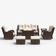 LayinSun 7 - Piece Outdoor Conversation Set with 44'' Propane Fire Pit Table and Swivel Chairs