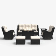 LayinSun 7 - Piece Outdoor Conversation Set with 44'' Propane Fire Pit Table and Swivel Chairs