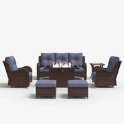 LayinSun 7 - Piece Outdoor Conversation Set with 44'' Propane Fire Pit Table and Swivel Chairs