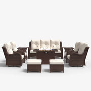 LayinSun 10 - Piece Outdoor Conversation Set with 44'' Propane Fire Pit Table and Swivel Chairs