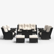 LayinSun 10 - Piece Outdoor Conversation Set with 44'' Propane Fire Pit Table and Swivel Chairs