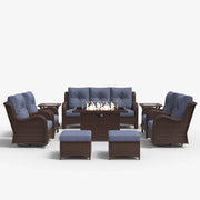 LayinSun 10 - Piece Outdoor Conversation Set with 44'' Propane Fire Pit Table and Swivel Chairs