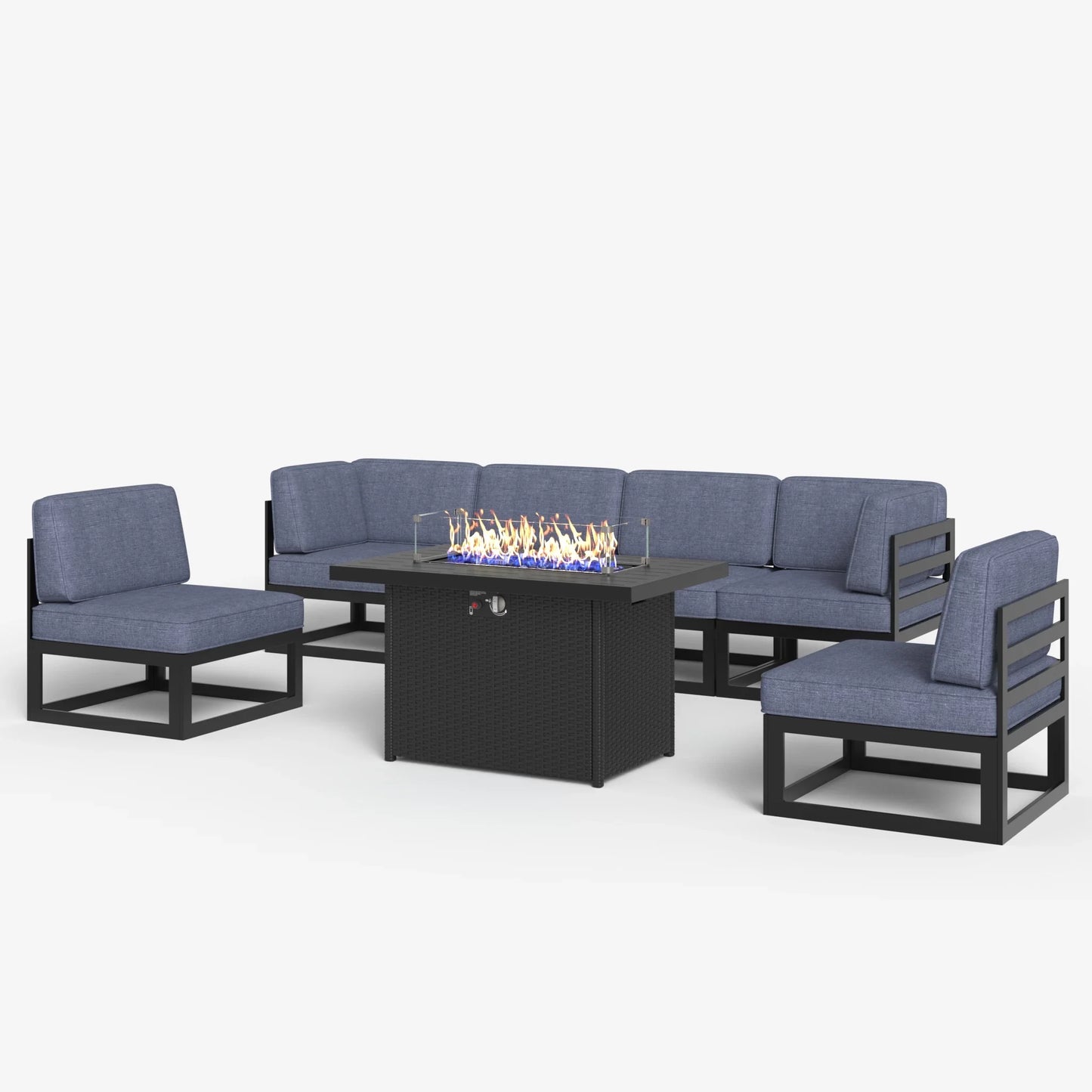 LayinSun 7 - Piece Large Outdoor Modular Sectional Set with Propane Fire Pit Table