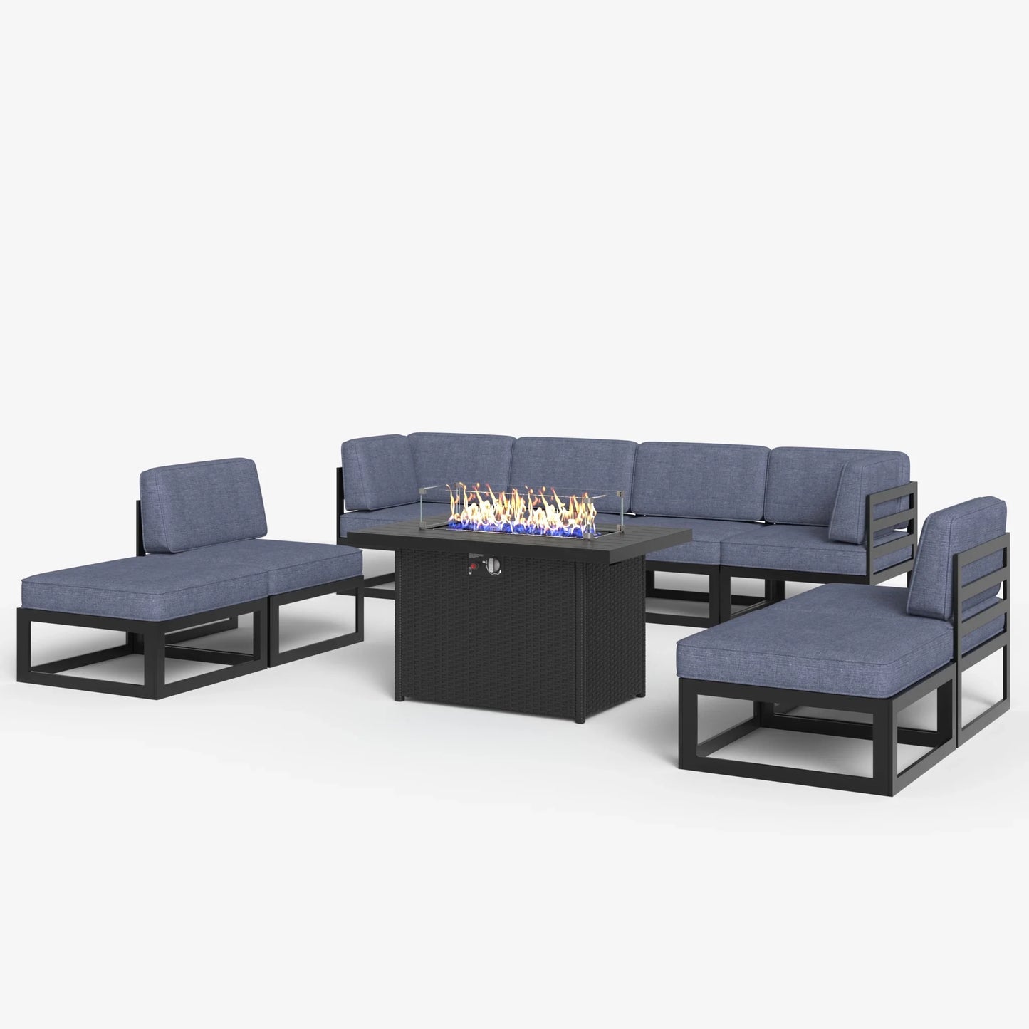 LayinSun 9 - Piece Large Outdoor Modular Sectional Set with Propane Fire Pit Table